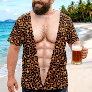 Custom Funny Summer Vacation 3D T-shirt, Leopard pattern Shirt, Gag Gift For Dad Grandpa Husband, Beach Gift, Dad Bod Gift, Funny T-Shirt